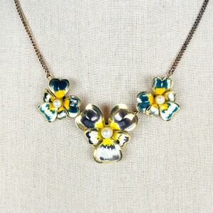 Vintage 50s Carl Art 12K Gold Filled Floral Enamel Necklace Mid Century Elegance